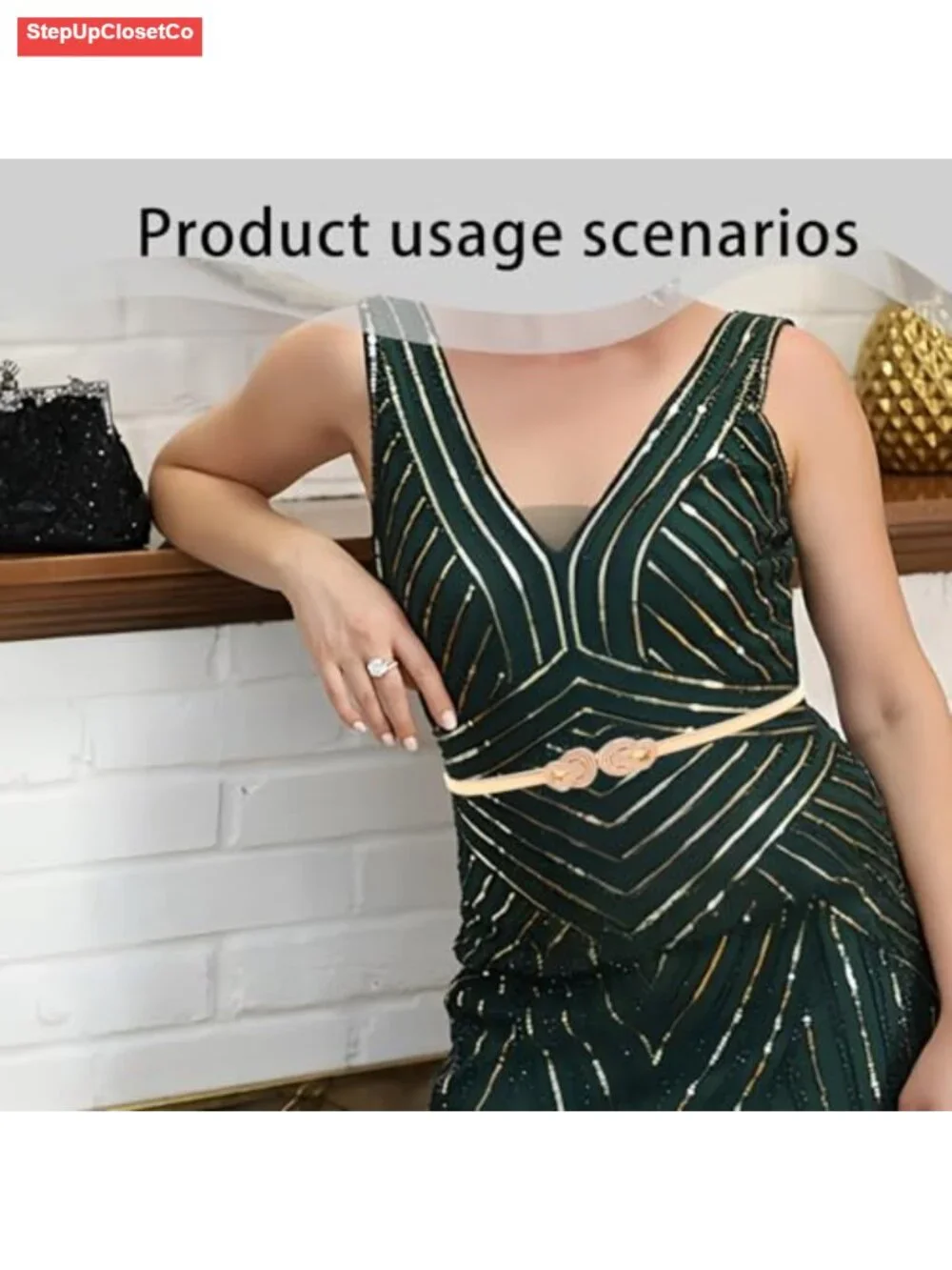2 Pack Gold Elastic Chain Belts for Women, Adjustable Waist Belt with Buckle